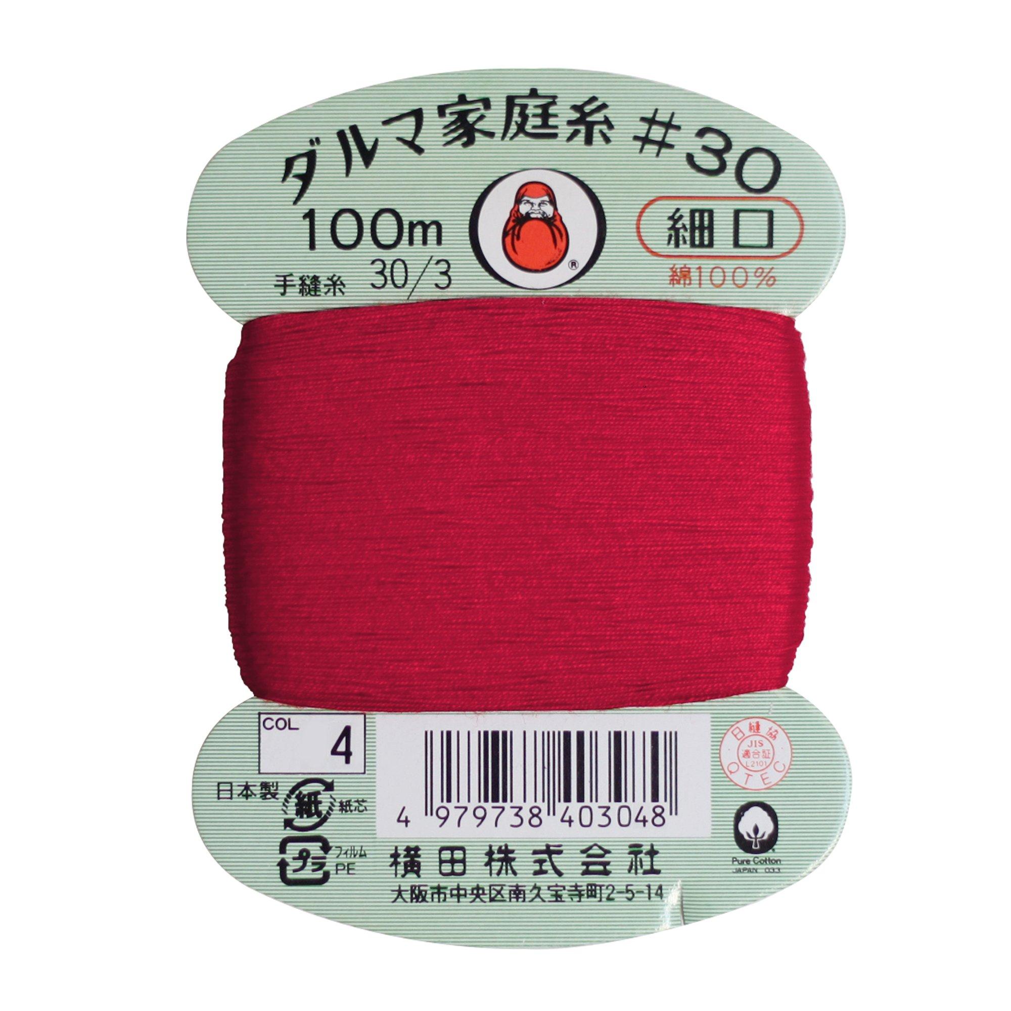 Yokota Daruma Home Sewing Thread Hand Sewing Thread 30 Count Fine Gauge 100m Spool col.4 Red 0115