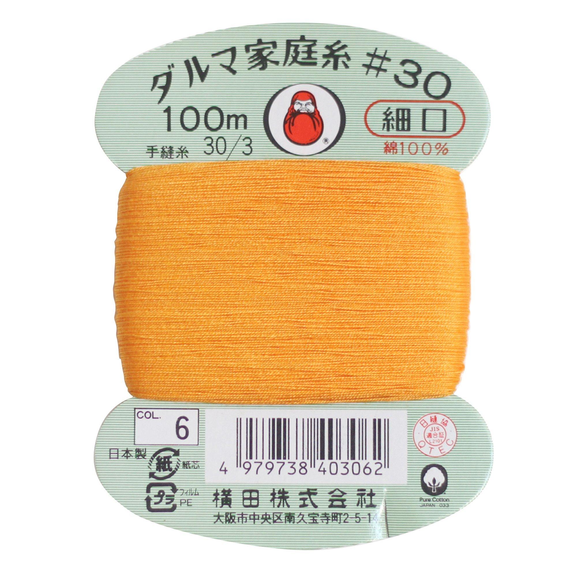 Yokota Daruma Home Sewing Thread Hand Sewing Thread 30 Count Fine Gauge 100m Roll col.6 Orange 0115