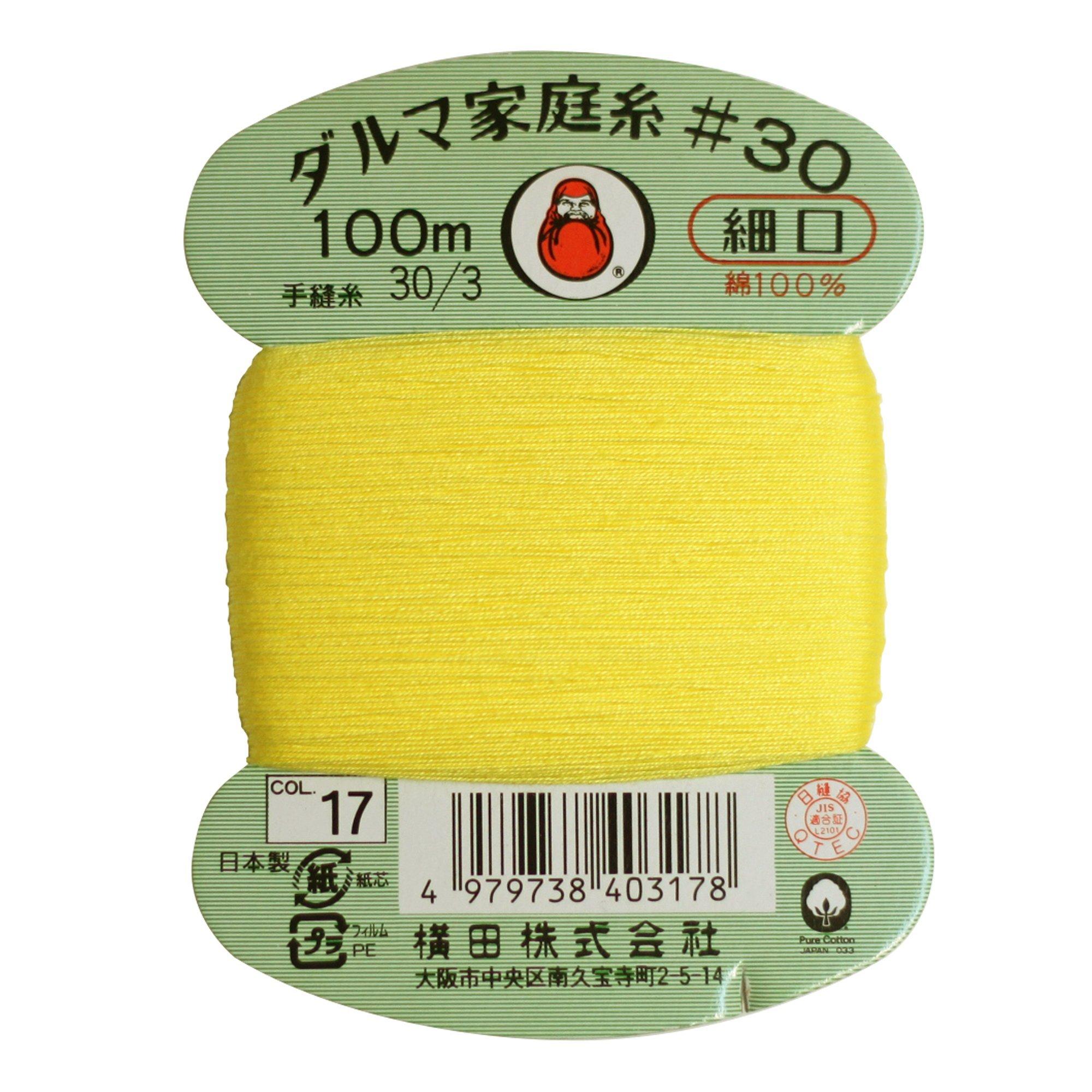 Yokota Daruma Home Sewing Thread Hand Sewing Thread 30 Count Fine Gauge 100m Spool col.17 Yellow 0115