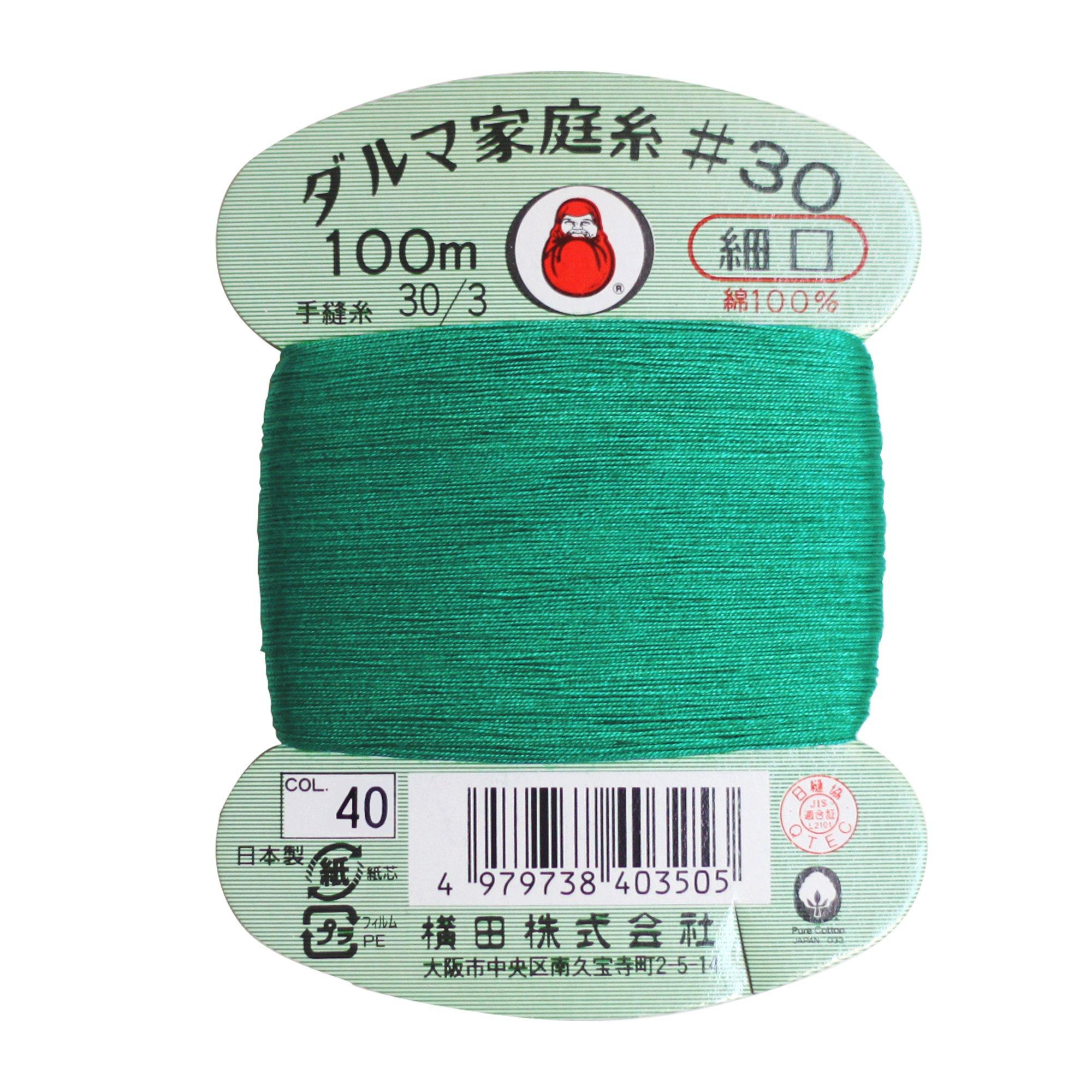 Yokota Daruma Household Thread Hand Sewing Thread No. 30 Fine Thread col.40 Green 100m 01-0130