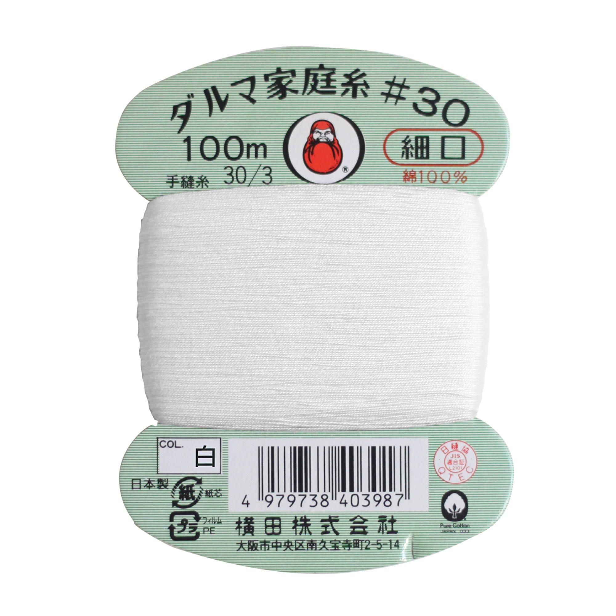 Yokota Daruma Home Sewing Thread Hand Sewing Thread 30 Count Fine Gauge 100m Spool col. White 0115