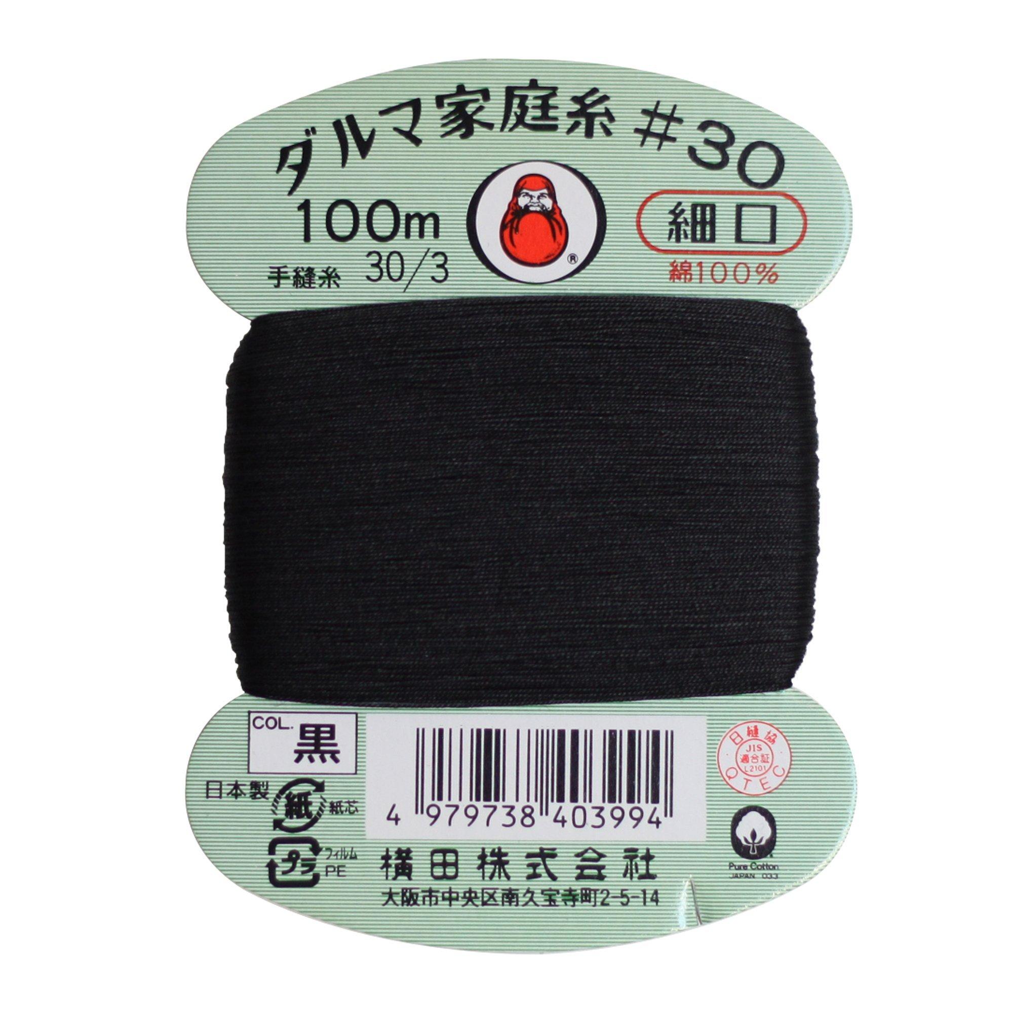 Yokota Daruma Home Sewing Thread Hand Sewing Thread 30 Count Fine Gauge 100m Spool col. Black 0115