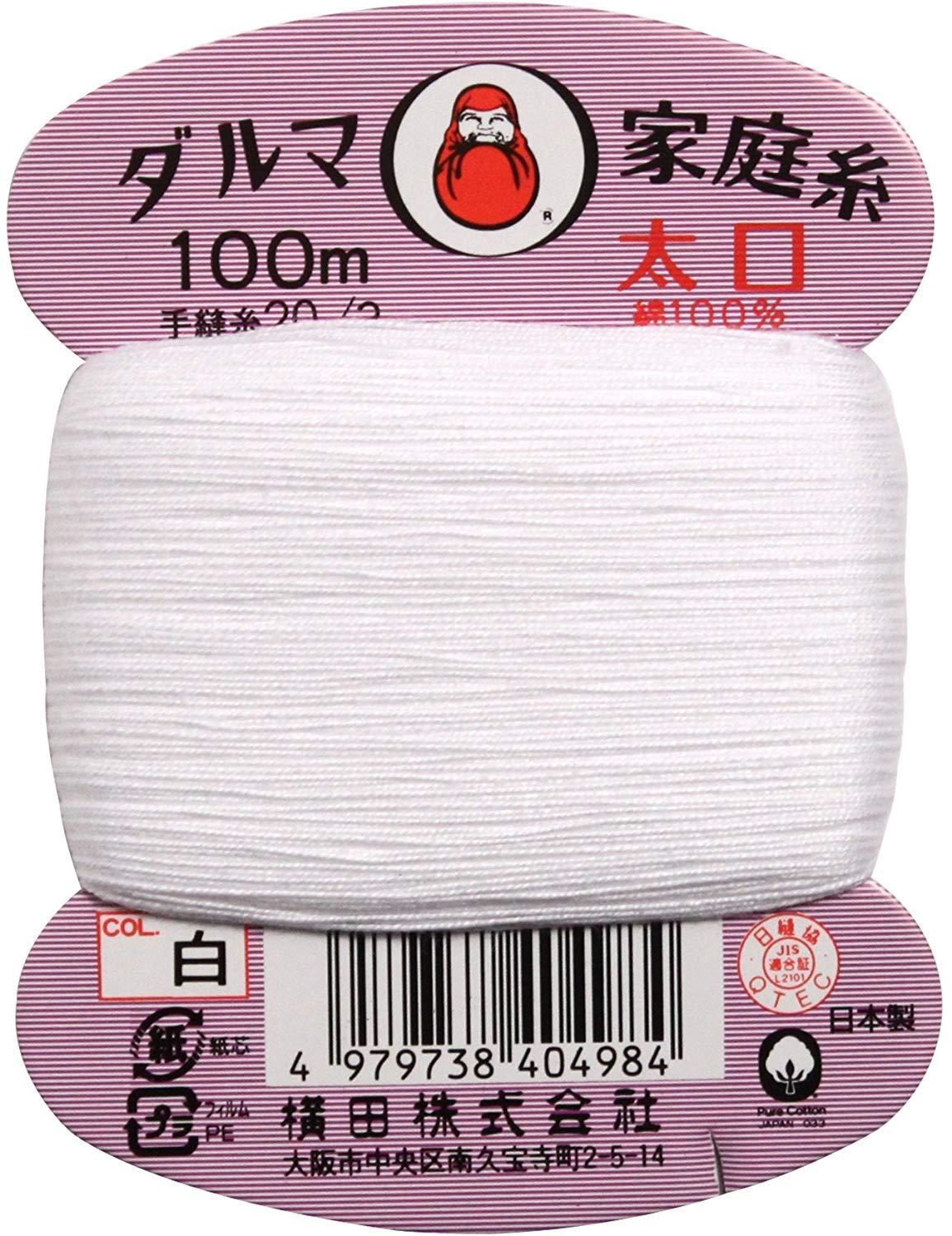 Yokota Daruma Household Thread, Heavy Weight, Hand Sewing Thread, 20 Count, 100m, White, 01-0120