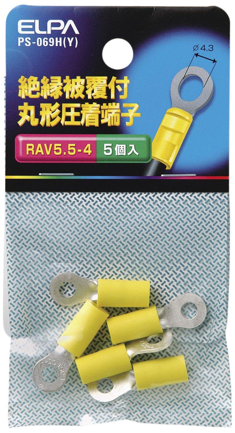 ELPA Insulated Round Terminal Crimp Terminal Wiring RAV5.5-4 5-Pack Yellow PS-069H(Y)
