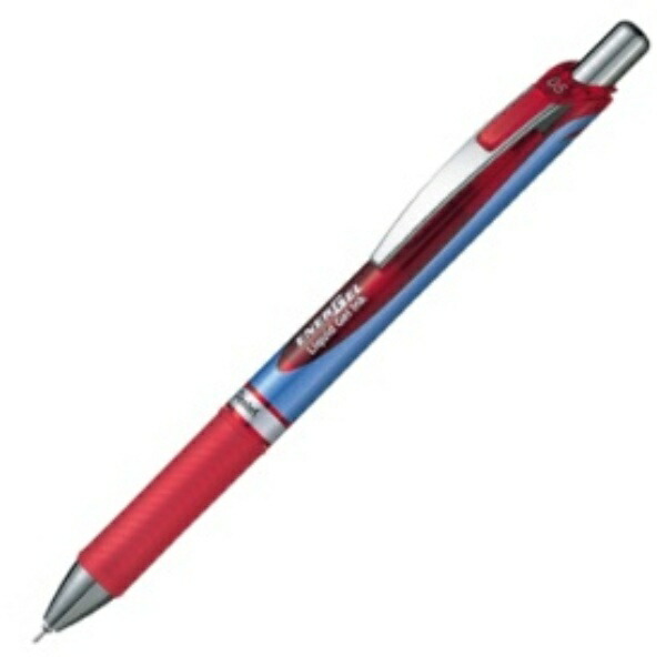Pentel Gel Ink Ballpoint Pen, Click-Type Energel, 0.5mm, Blue Barrel, Red Ink BLN75-B