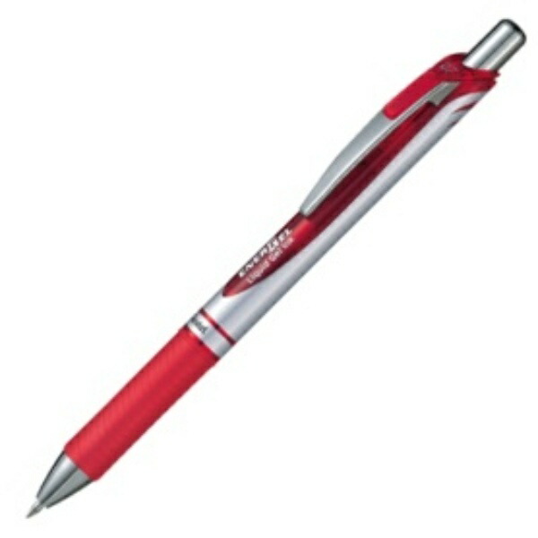 Pentel Ballpoint Pen Gel Ink Energel Click-Type 0.7mm Silver Barrel BL77-B Red