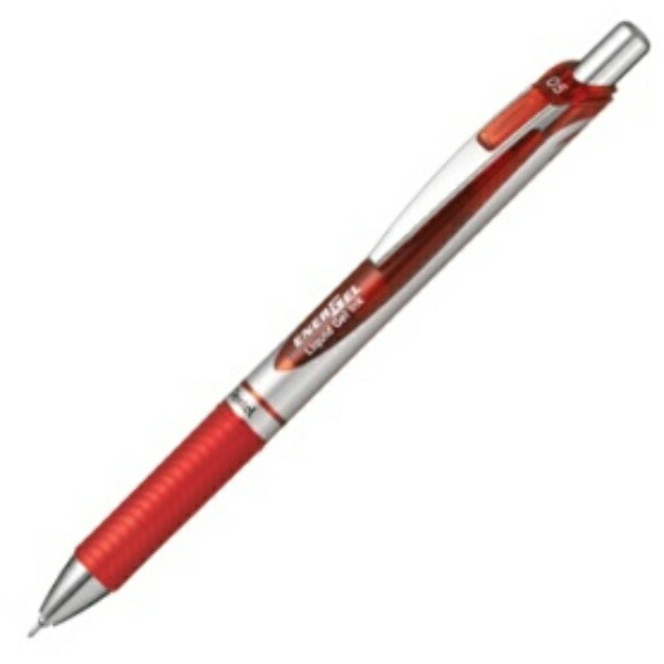 Pentel Ballpoint Pen Gel Ink Energel Click-Type 0.5mm Silver Barrel BLN75Z-B Red