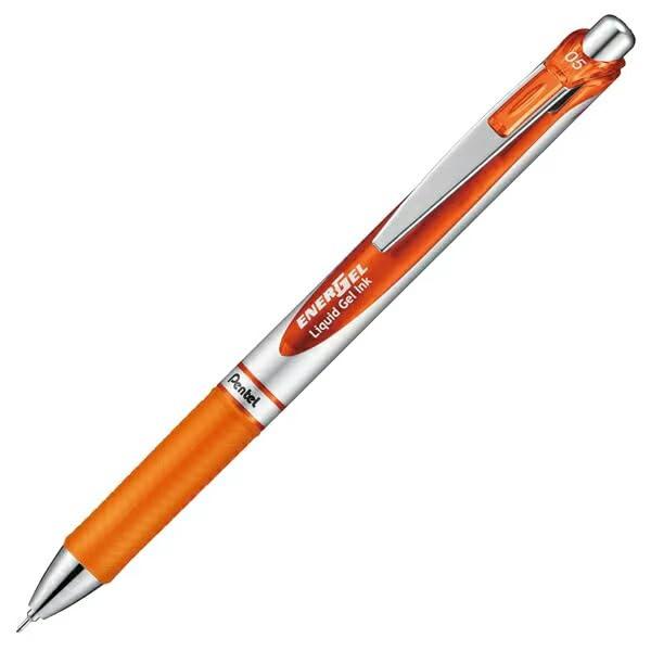Pentel Energel Ballpoint Pen 0.5mm Silver Barrel Orange BLN75Z-F