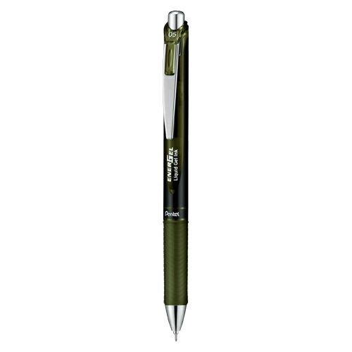 Pentel Energel Ballpoint Pen 0.5mm Silver Barrel Olive Black BLN75A2-KA