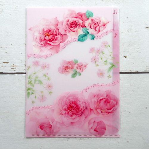 A5 Clear Folder Pink Rose Frontier Floral Pattern Rose Design