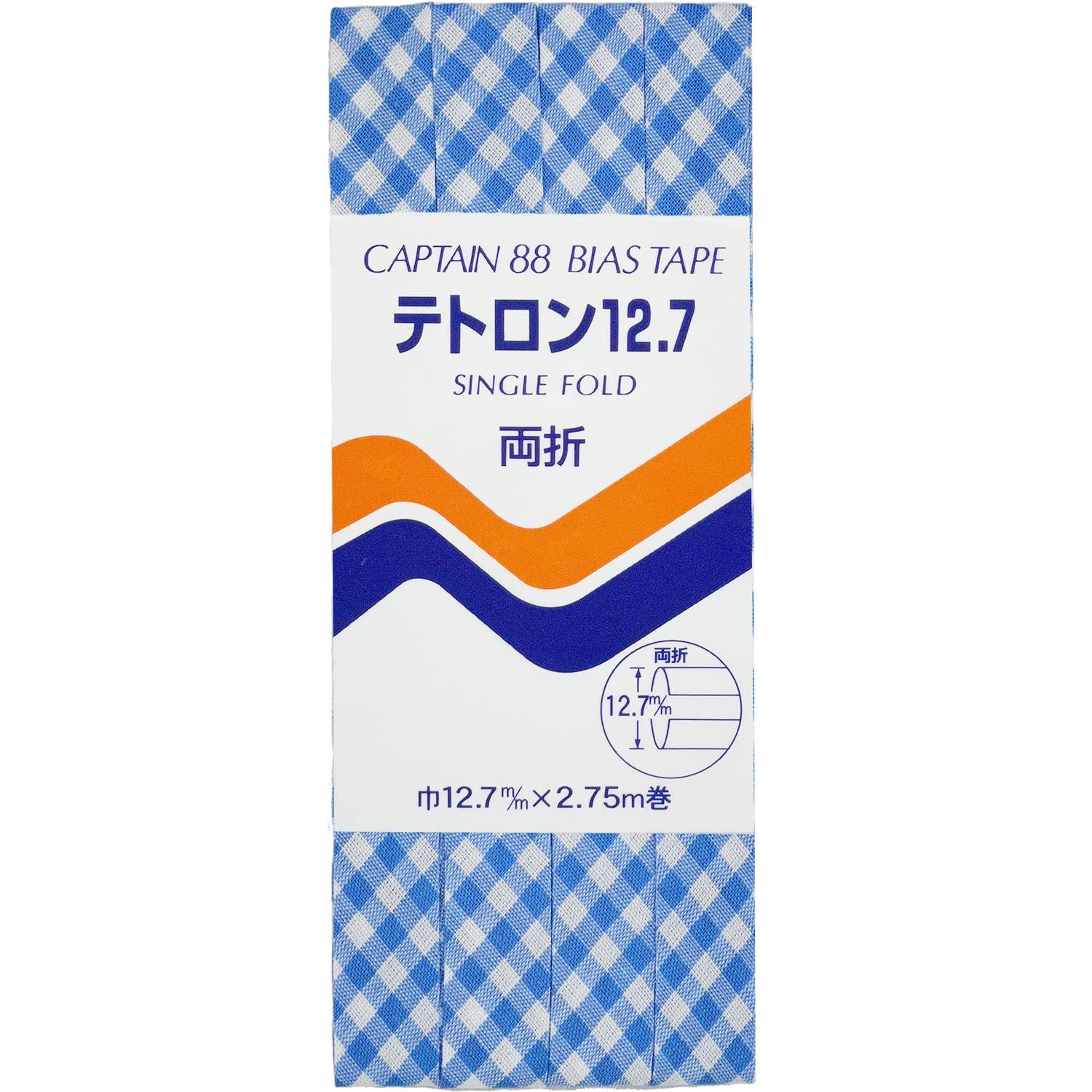 CAPTAIN88 Captain Tetron 12.7 Bias Tape Check Large Double Fold 12.7mm Width × 2.75m Roll #826 Blue Series CP17