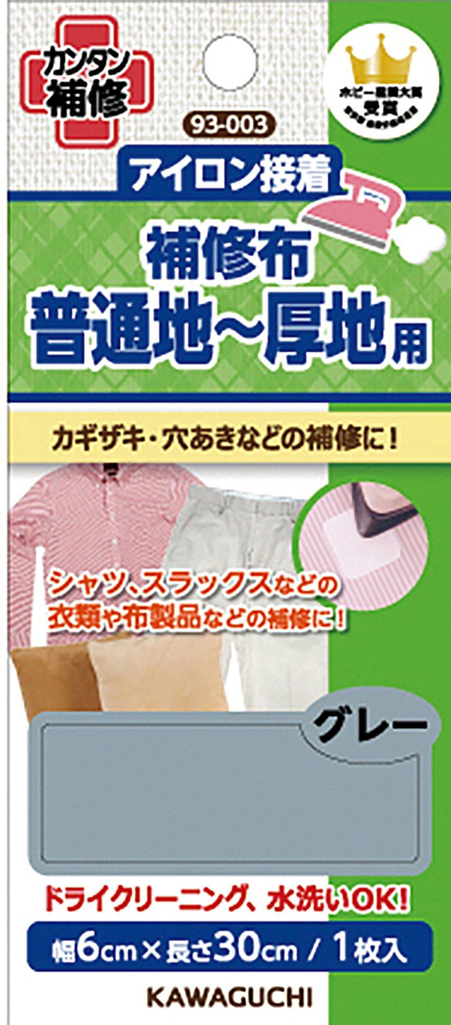 Kawaguchi Repair Patch for Regular to Heavy Fabrics Iron-On Adhesive Width 6cm × Length 30cm Gray 93-003