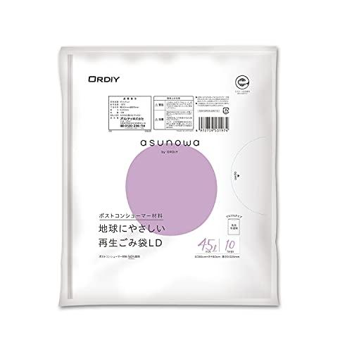 Ordi Eco-Friendly Recycled Garbage Bags 45L Milky White Translucent 10 Sheets Easy to Remove One at a Time 50% Post-Consumer Material Eco Mark Certified Compliant with Green Purchasing Law asunowa ASW-50PCR-LW45-10