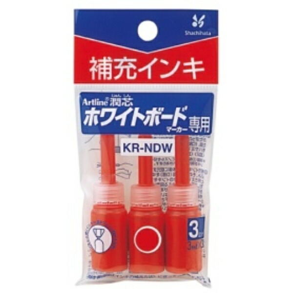 Shachihata Artline Moist Core Whiteboard Marker Refill Ink Red KR-NDW 1 Pack (3 Pens)