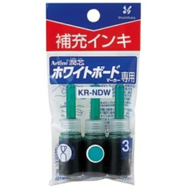 Shachihata Artline Moist Refill Ink for Whiteboard Markers, Green KR-NDW, 1 Pack (3 Bottles)