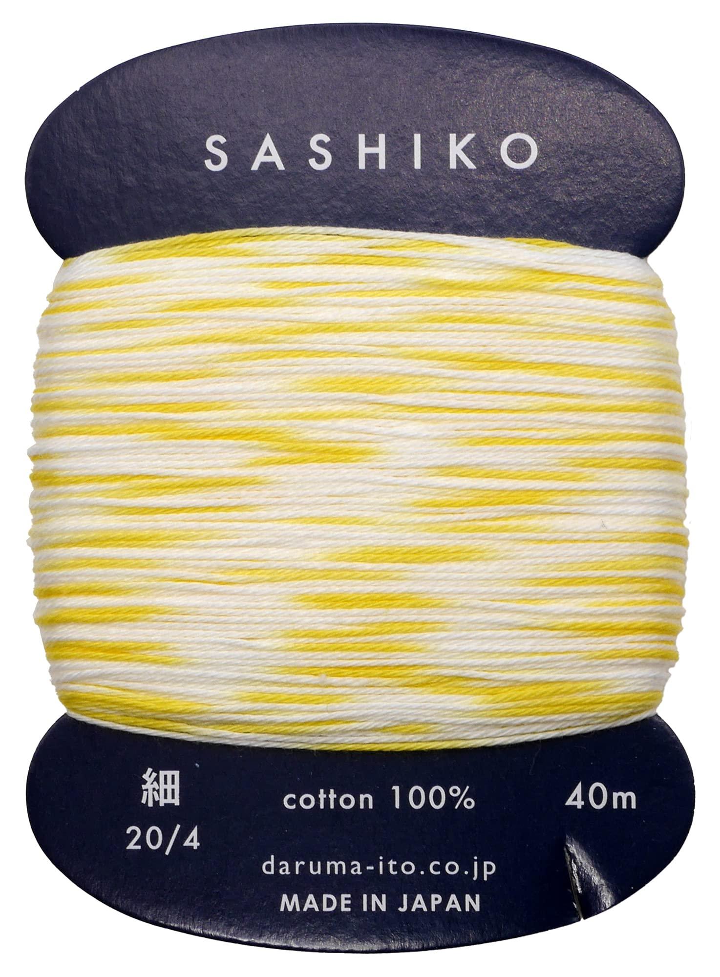 DARUMA Sashiko Thread 〈Fine〉 2-Color Kasuri Card-Wound Approx. 40 m COL.303 Lemon Squash 01-2400