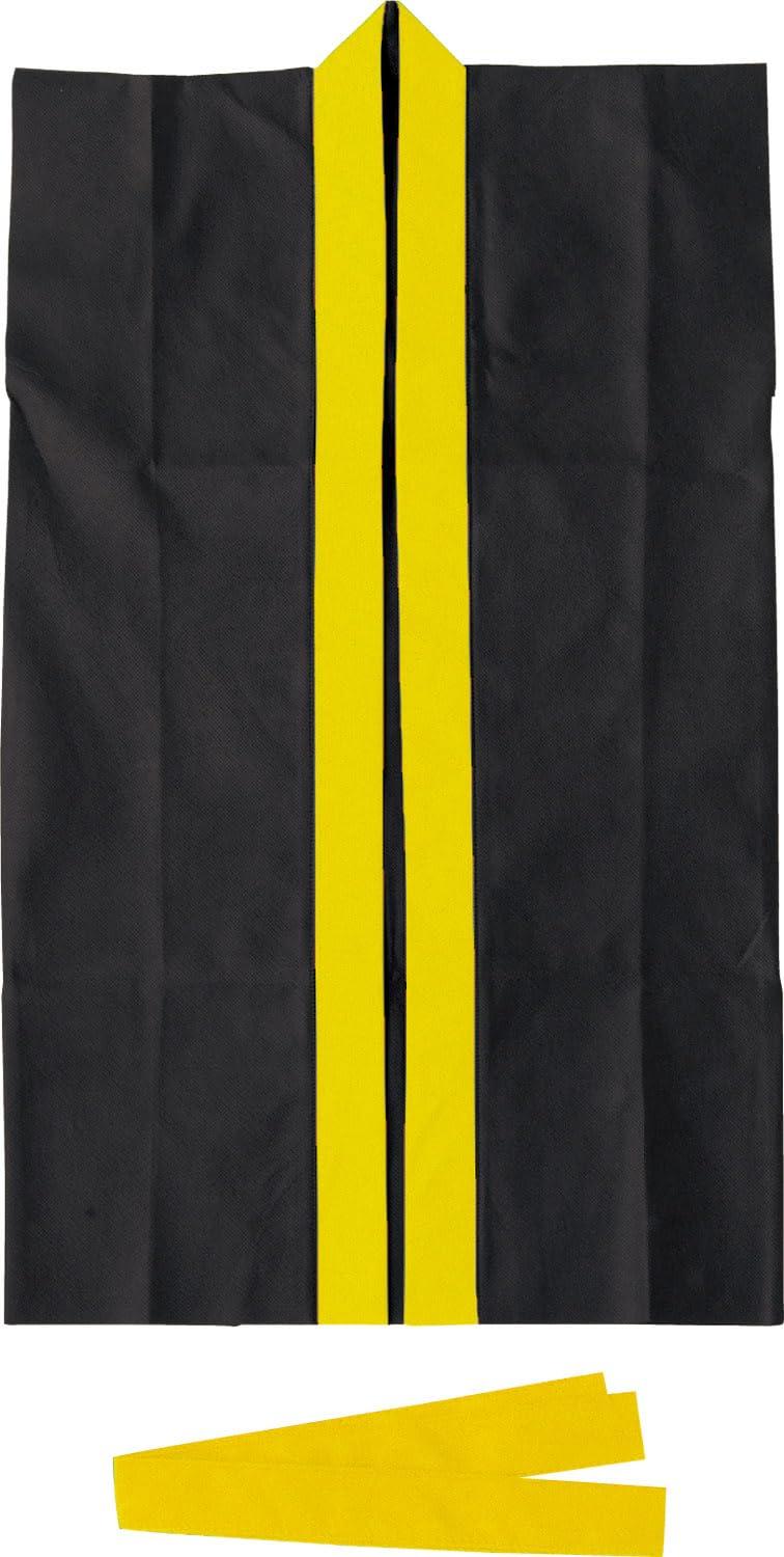 Artec Color Non-Woven Long Happi Coat (with Headband) Black (Yellow Collar) S 002381
