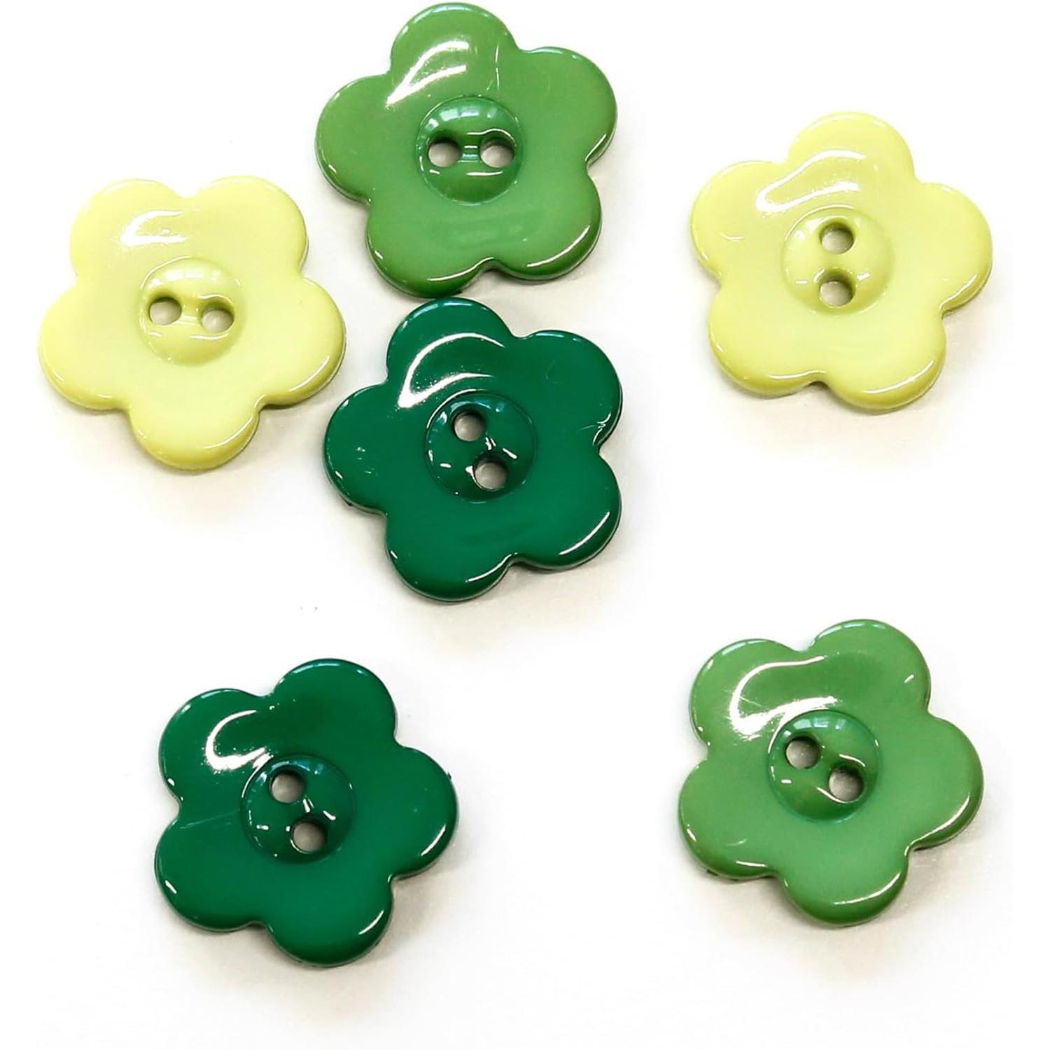Nippon Chuko Flower-Shaped Collar Button Assortment Set 15mm 6-Piece Pack Green CG9730-G