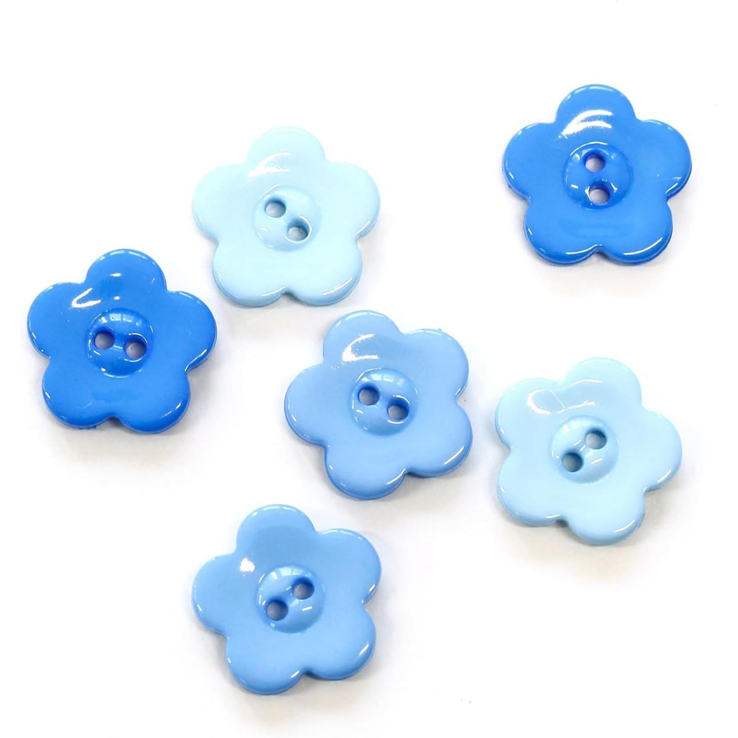 Nippon Chuko Flower-Shaped Collar Button Assortment Set 15mm 6-Piece Set Blue CG9730-BU