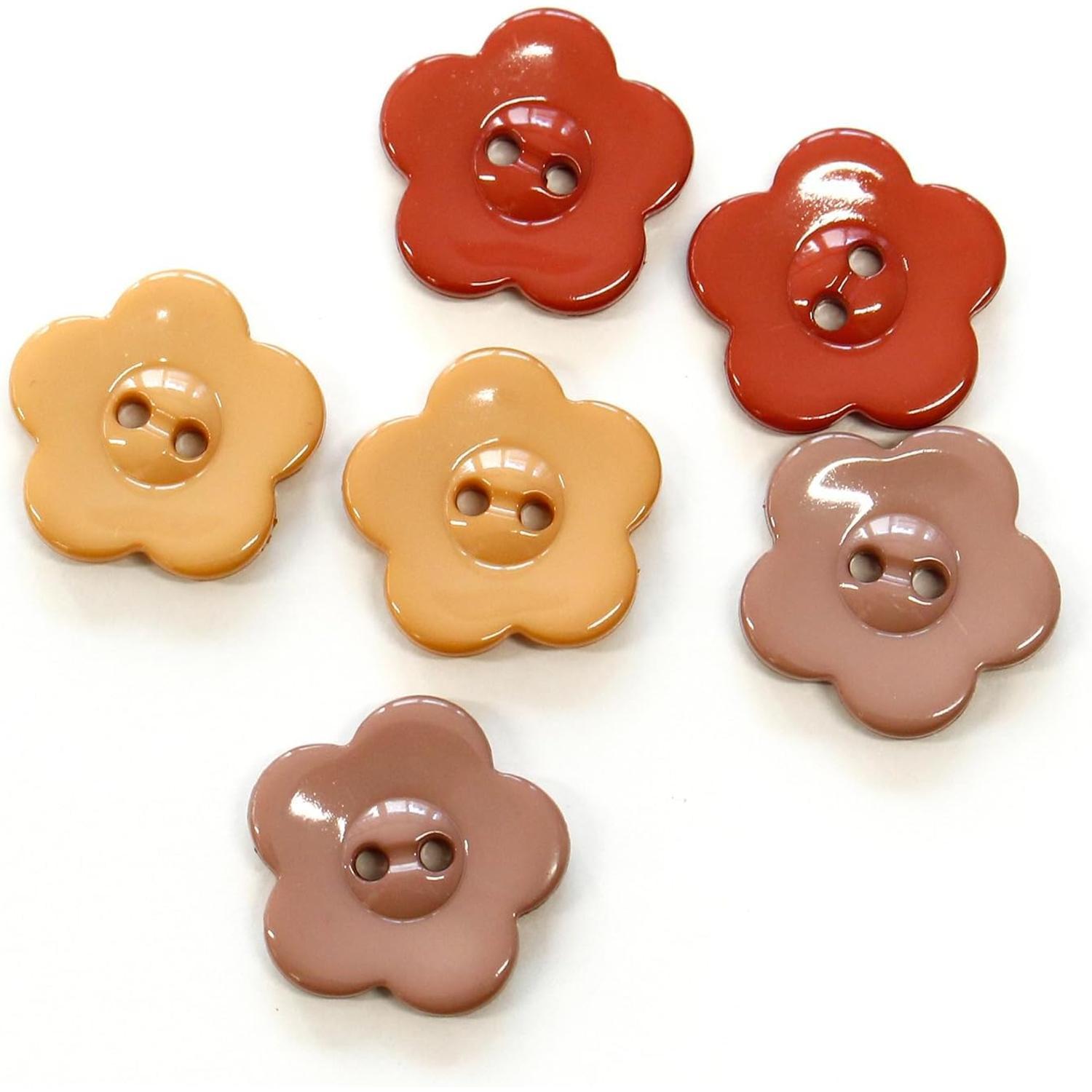 Nippon Chuko Flower-Shaped Collar Button Assortment Set 15mm 6-Piece Pack Brown CG9730-BR