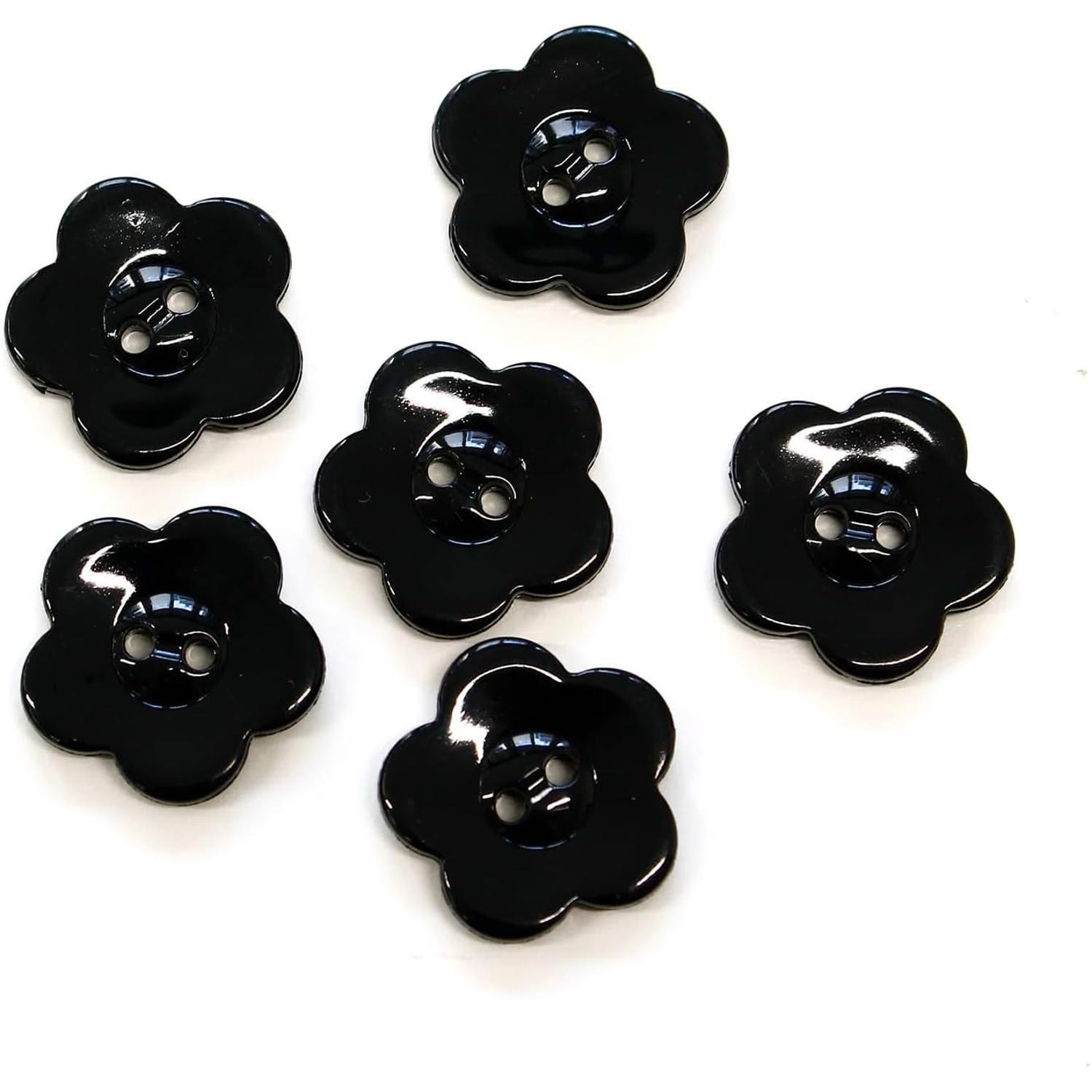 Nippon Chuko Flower-Shaped Collar Button Assortment Set 15mm 6-Piece Pack Black CG9730-BK