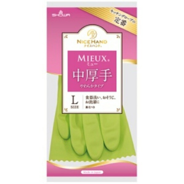 Showaglove Nice Hand Mew Medium Thickness L Size Green 1 Pair