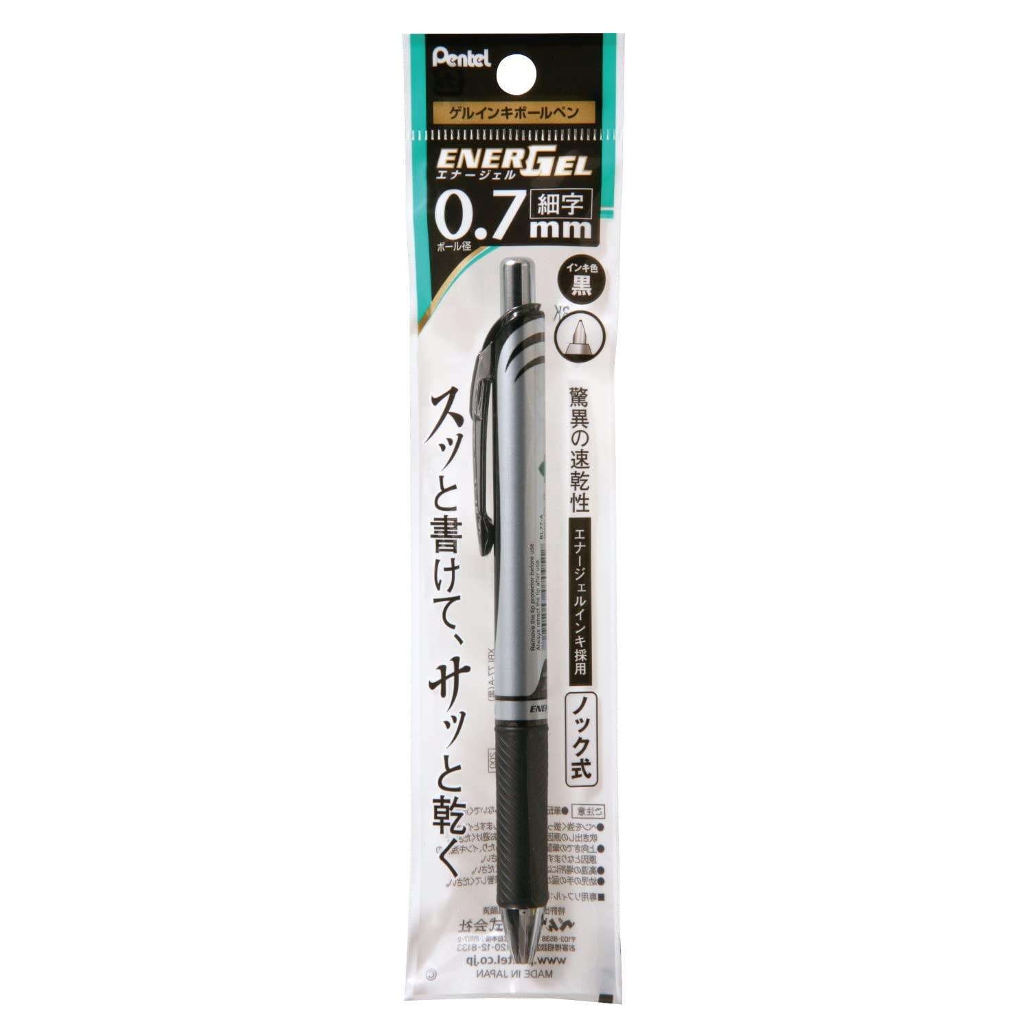 Pentel Ballpoint Pen Gel Ink Energel Click-Type 0.7mm Silver Barrel XBL77-A Black