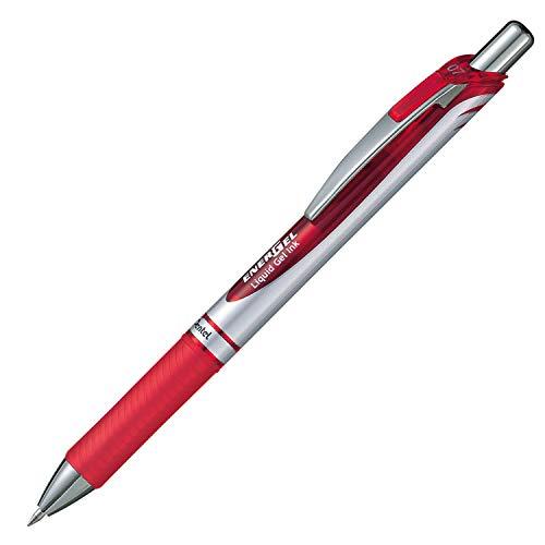 Pentel Gel Ink Ballpoint Pen, Click-Type Energel, 0.7mm, Silver Barrel, Red XBL77-B