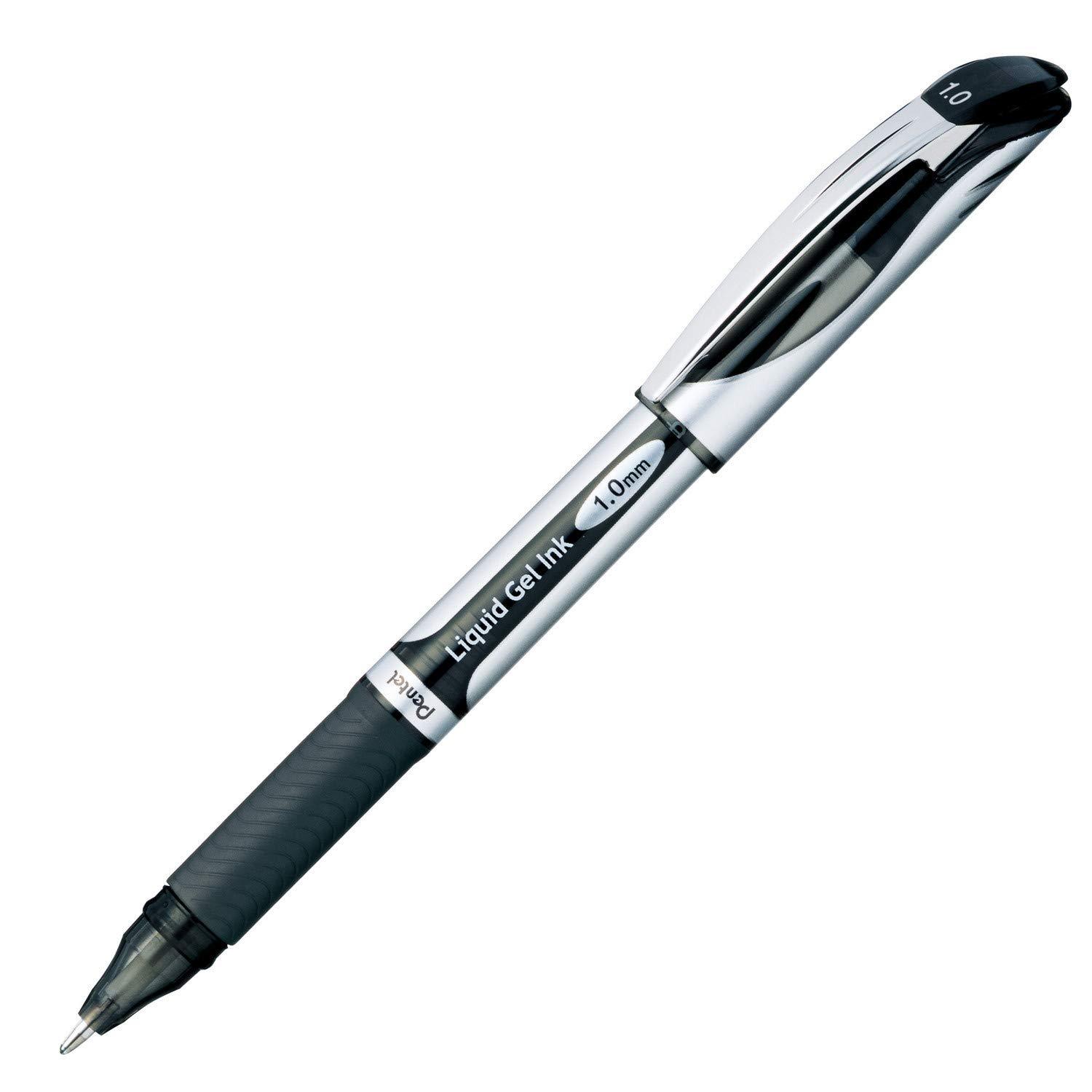 Pentel Gel Ink Ballpoint Pen Cap-Style Energel 1.0mm Silver Barrel Black XBL60-A