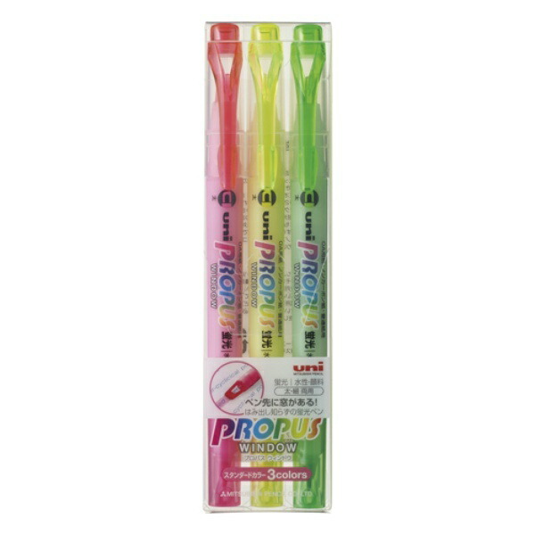 Mitsubishi Pencil Propass Window Fluorescent Marker, 3 Colors