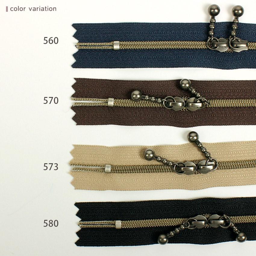 YKK Beaded Zipper 35cm Metal Gold 3CM-35 AG Double Stop