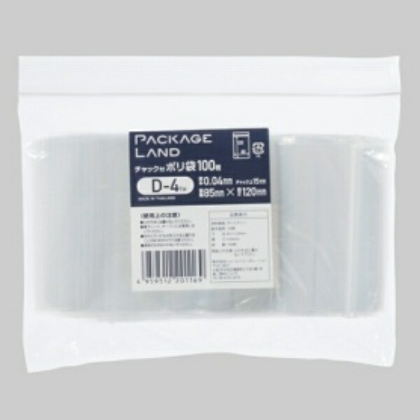 Shoei Corporation Zipper-Sealed Poly Bag Width 85mm × Height 120mm × Thickness 0.04mm D-4TH 1 Pack (100 Sheets)