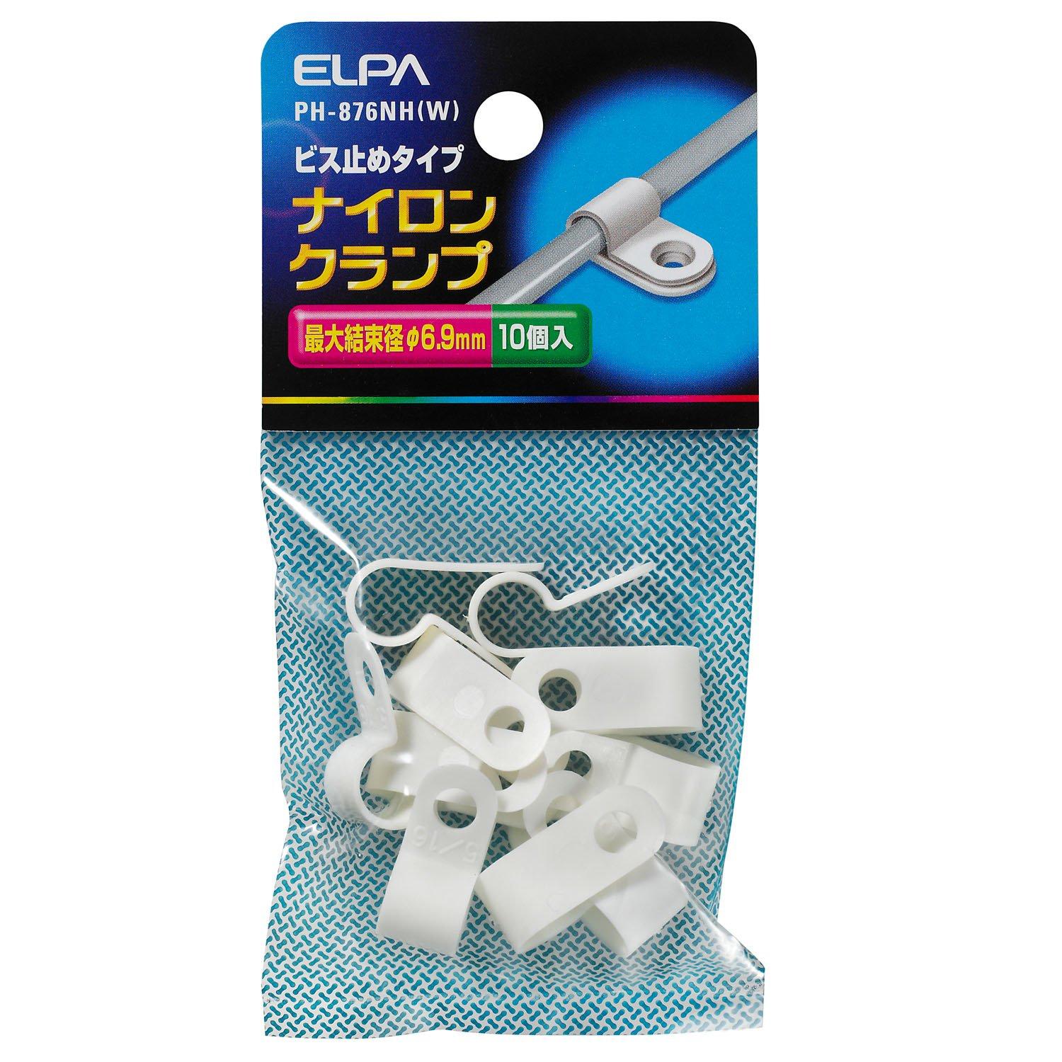 ELPA Nylon Cable Tie Wiring Installation Binding Type Screw-Fastening Type 66 Nylon Maximum Binding Diameter: 6.9mm 10 Pieces White PH-876NH(W)