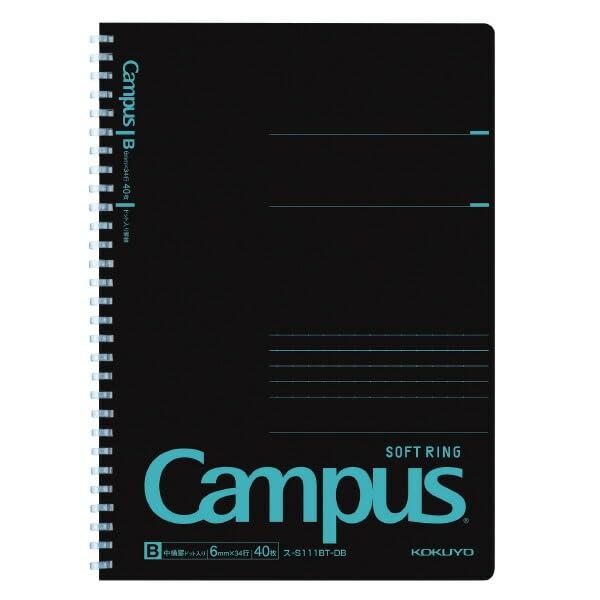 KOKUYO Campus Soft Ring Notebook Semi-B5 Dot Grid B-ruled 40 Sheets Black Color Blue Su-S111BT-DB
