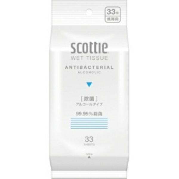 Nippon Paper Crecia Scottie Wet Wipes Antibacterial Alcohol Type Portable 1 Pack (33 Sheets)