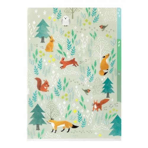 MIDORI 3-Pocket Clear Holder (A4) Nordic Animal Pattern