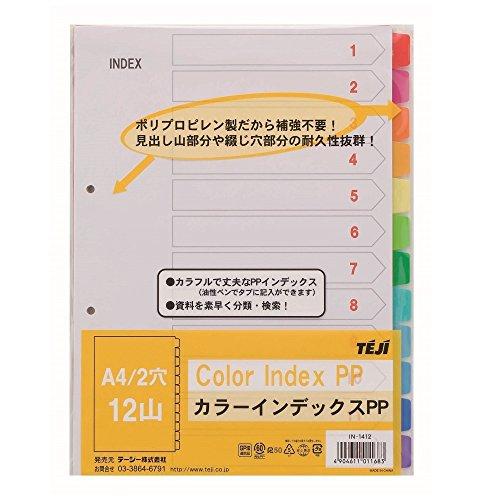 T.G. Color Index PP IN-1412 A4 2-Hole 12-Pack (12 Colors)