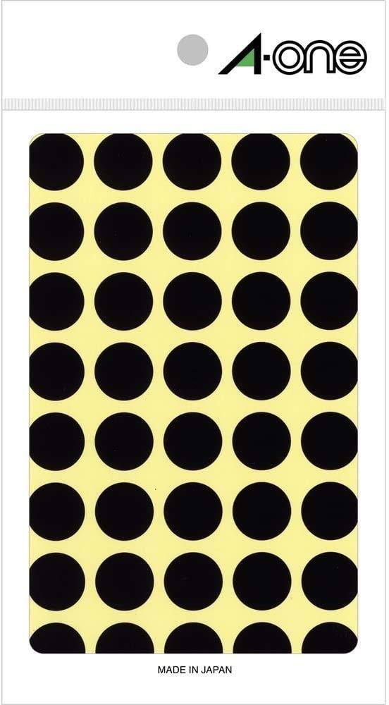 A-One Color Label Black Round 15mm 14 Sheets 07029