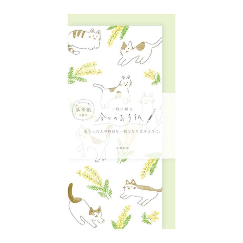 Furukawa Paper Crafts Single-Sheet Letter Paper Today's Letter Cat and Mimosa LIK43
