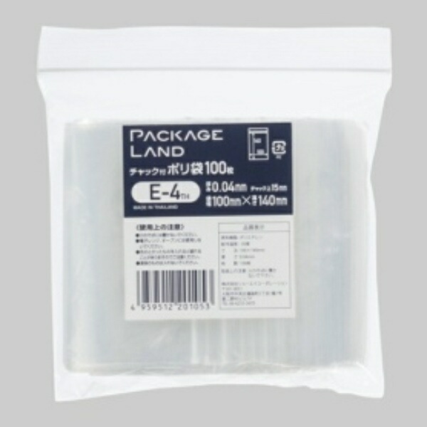 Shoei Corporation Zipper-Sealed Poly Bag Width 100mm × Height 140mm × Thickness 0.04mm E-4TH 1 Pack (100 Sheets)