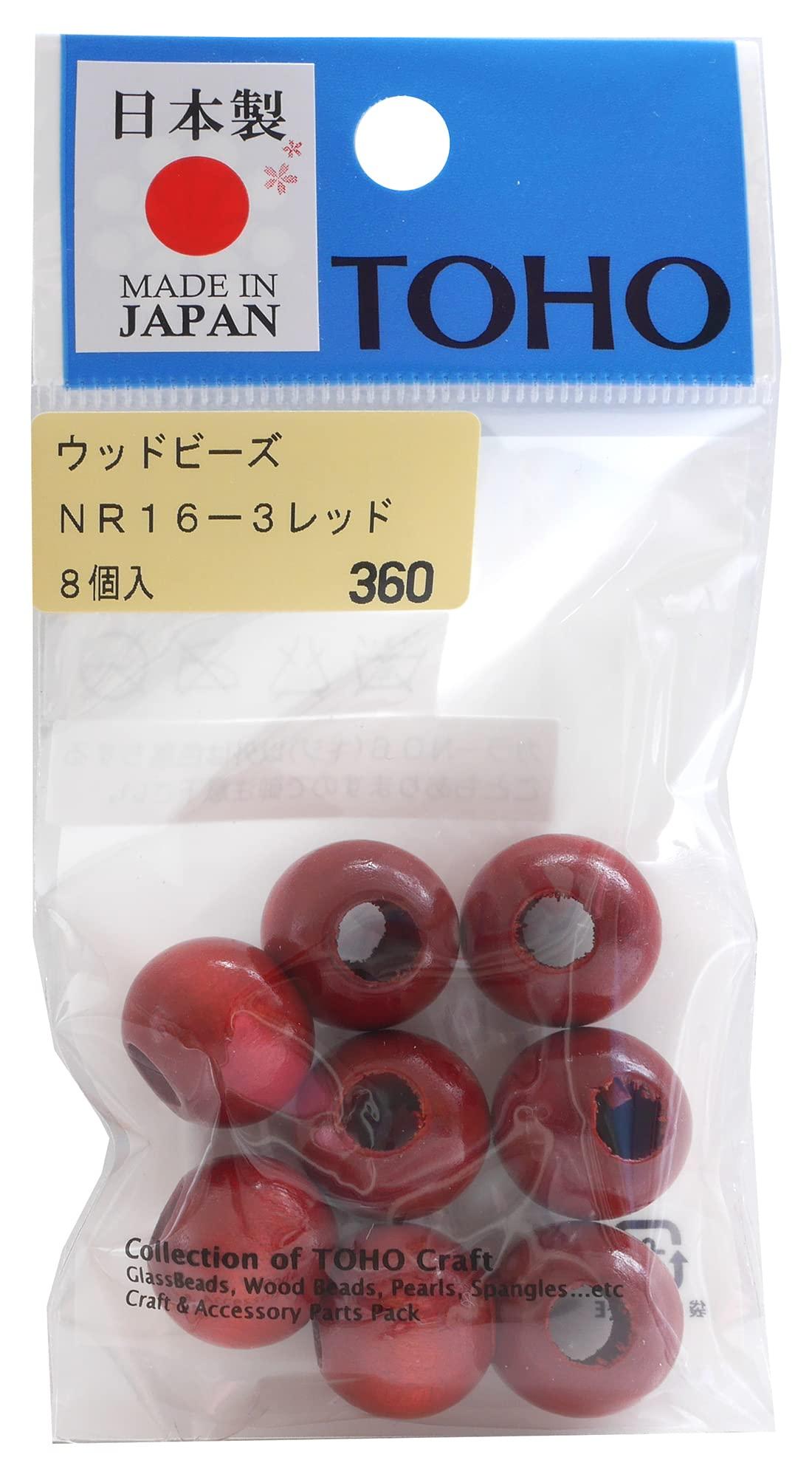 TOHO Artisan Craftsmanship Domestic Wood Beads Approx. 16mm Outer Diameter (Approx. 6mm Hole Size) Red 8-Piece Pack NR16-3