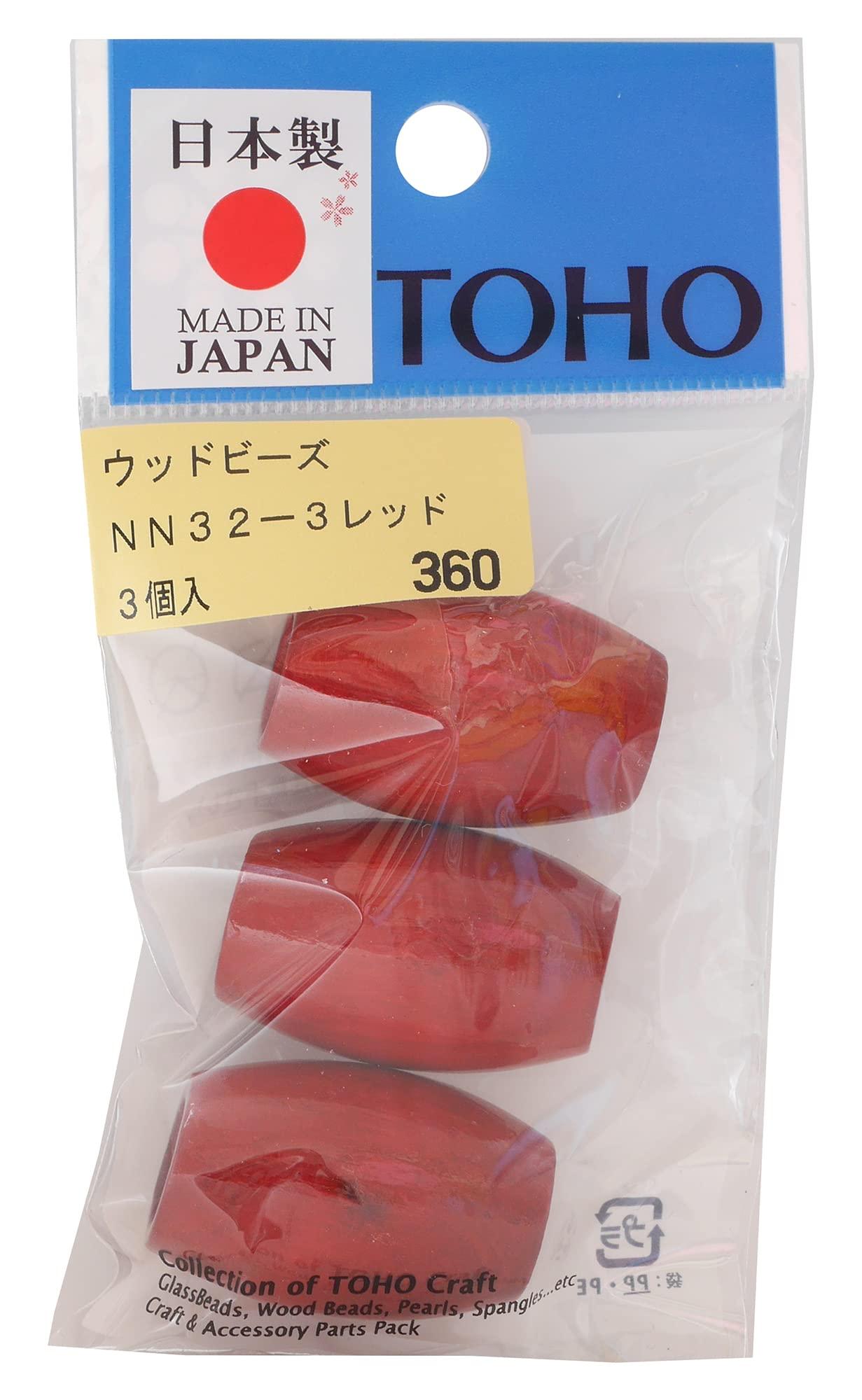 TOHO Artisan Craftsmanship Domestic Wood Beads Approx. 22×32mm (Hole Size Approx. 10mm) Red 3-Piece Set NN32-3
