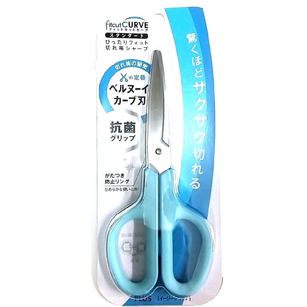 Plus Fit Cut Curve Antibacterial Grip SC-175S-AB Blue Scissors Office Use 35736