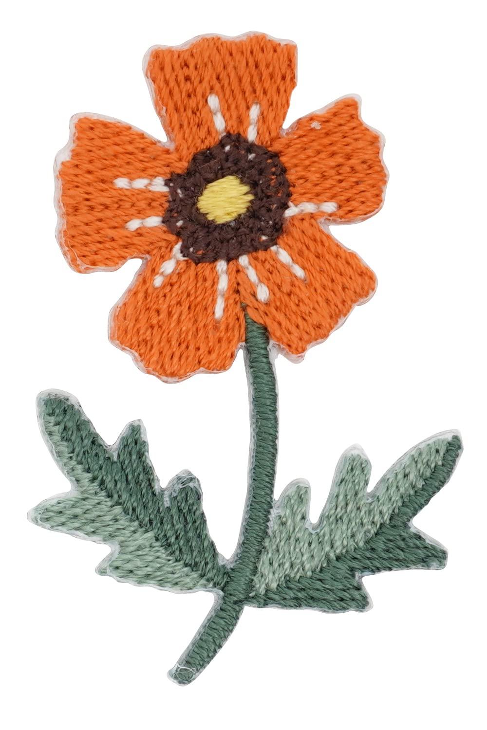 Raw Wool Seal & Iron-On Patch Retro Flower Embroidered Patch Appliqué Made in Japan Flower 6.H10806