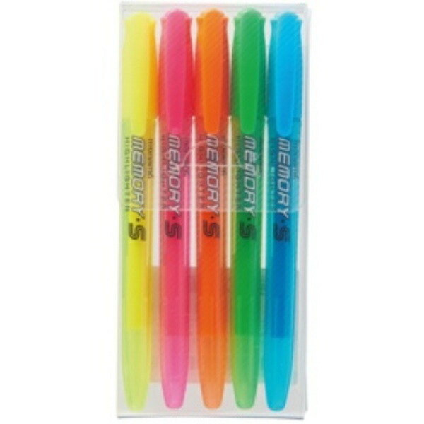 Monami Fluorescent Pen MEMORY・S HIGHLIGHTER 5-Color Set (Yellow, Pink, Orange, Green, Light Blue) 18444 1 Pack