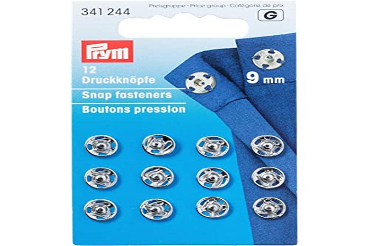 Prym Silver Snap Buttons, Sew-On, Round, 9mm, 12 Pairs, Silver, 341242