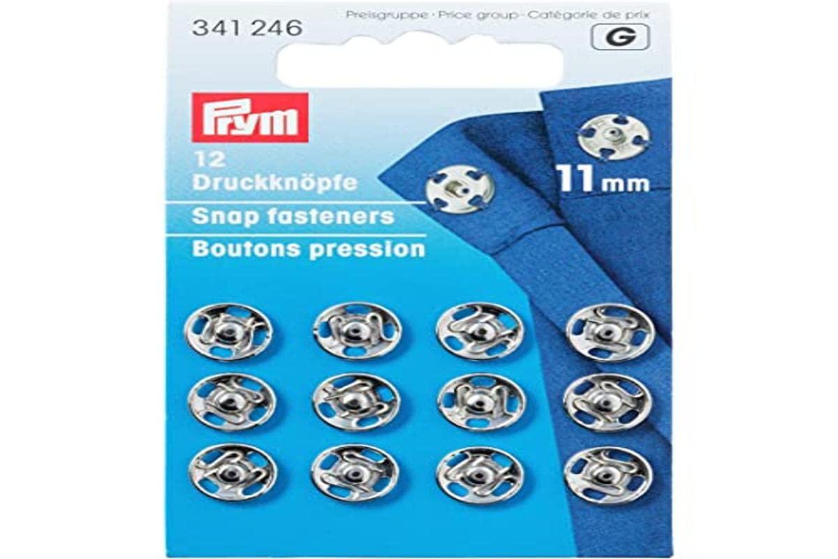 Prym Silver Snap Buttons, Sew-On, Round, 11mm, 12 Pairs, Silver, 341244