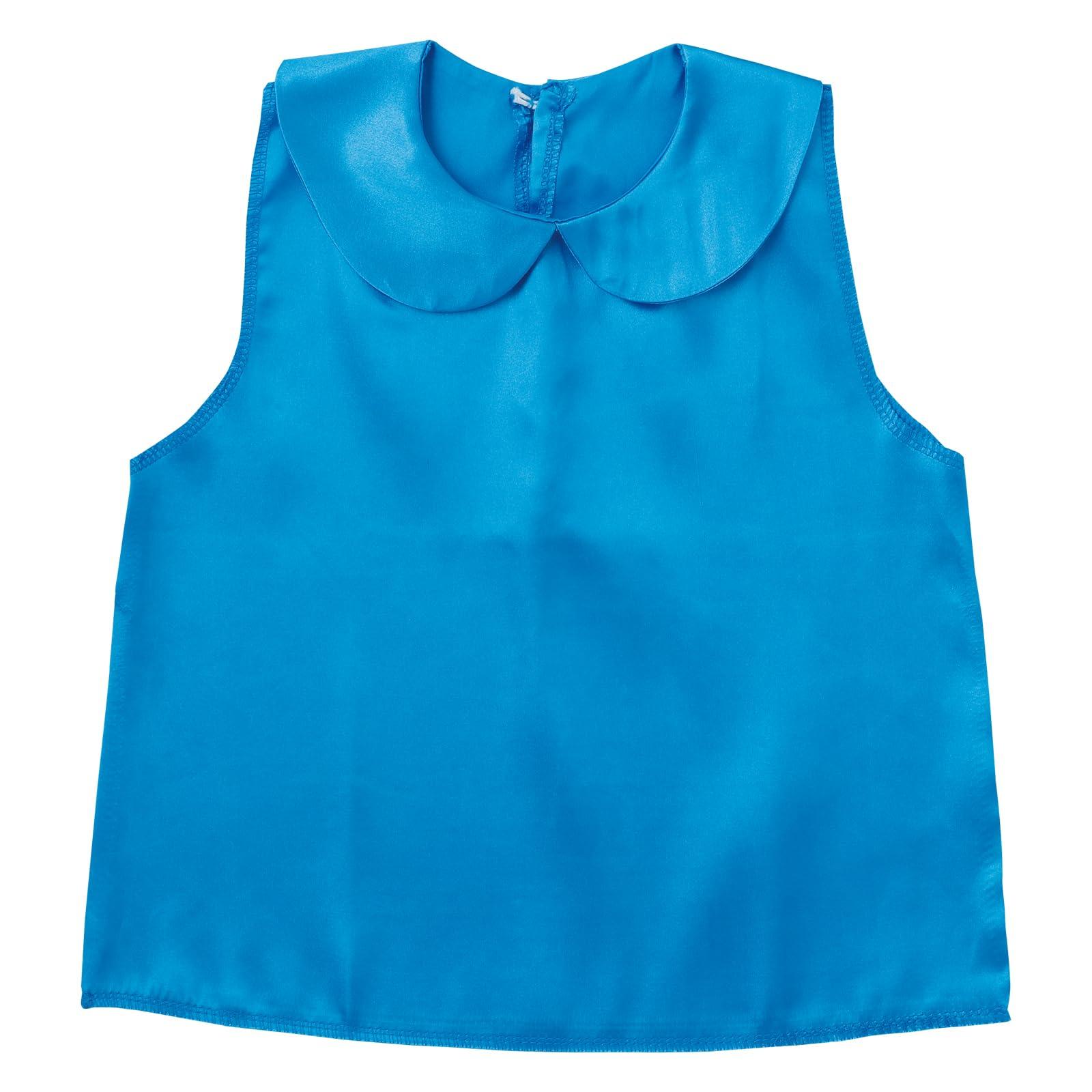Soft Satin Shirt with Round Collar, Blue C