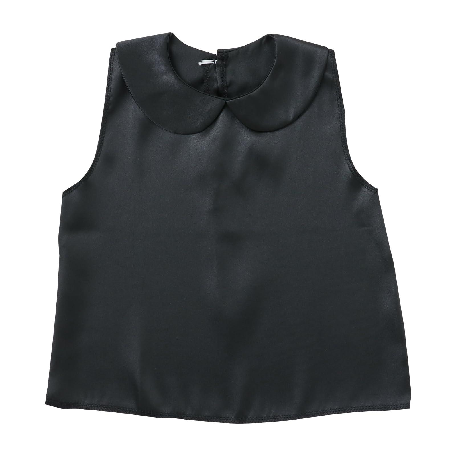 Soft Satin Shirt with Round Collar, Black C