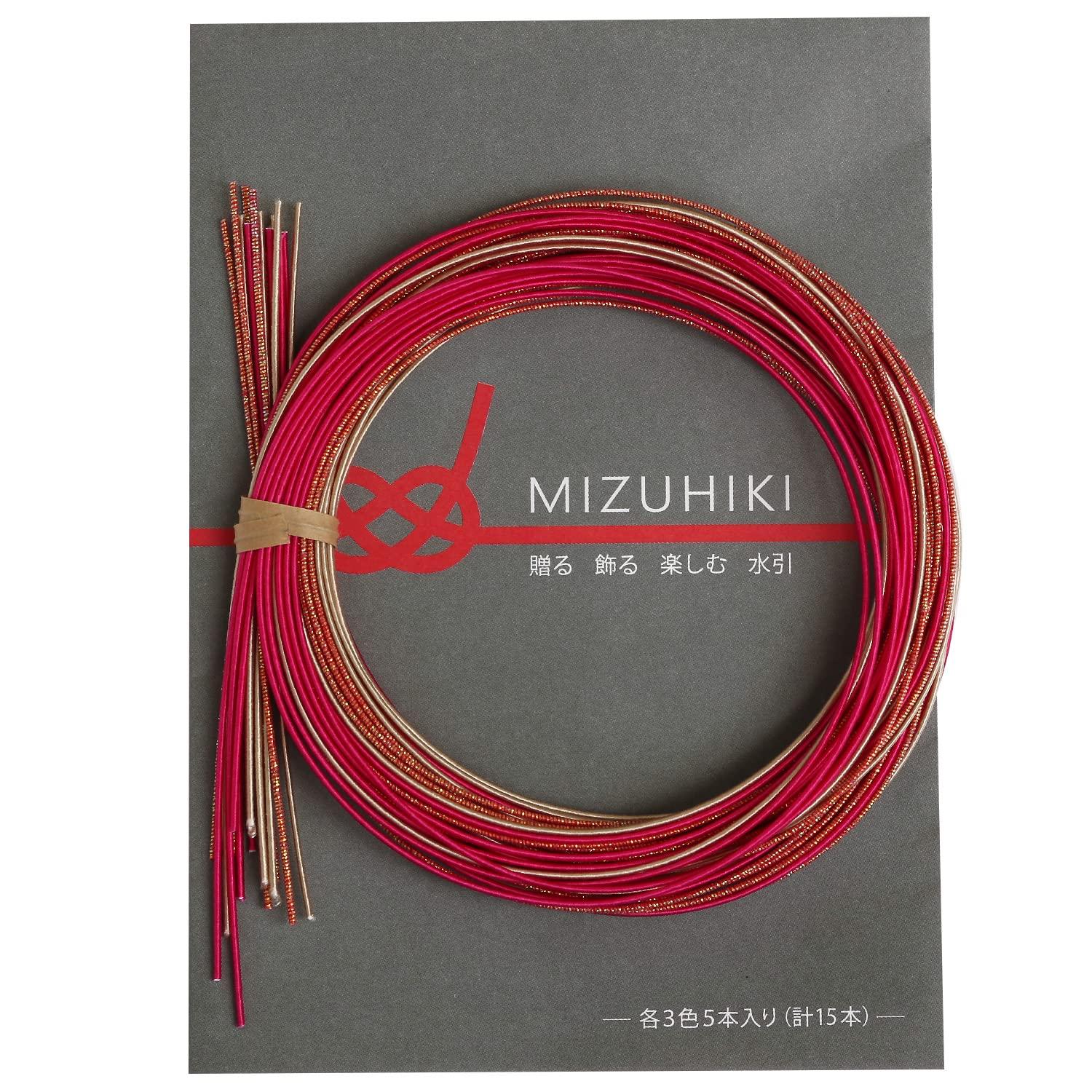 piece MIZUHIKI Assorted Water Ribbon Set with Leaflet, 3 Colors (5 Ribbons Each) Nadeshiko PHC-100-6
